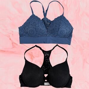 PINK Victoria's Secret Set 2 Women's Medium 34C Black Blue Bralette Push Up Bras